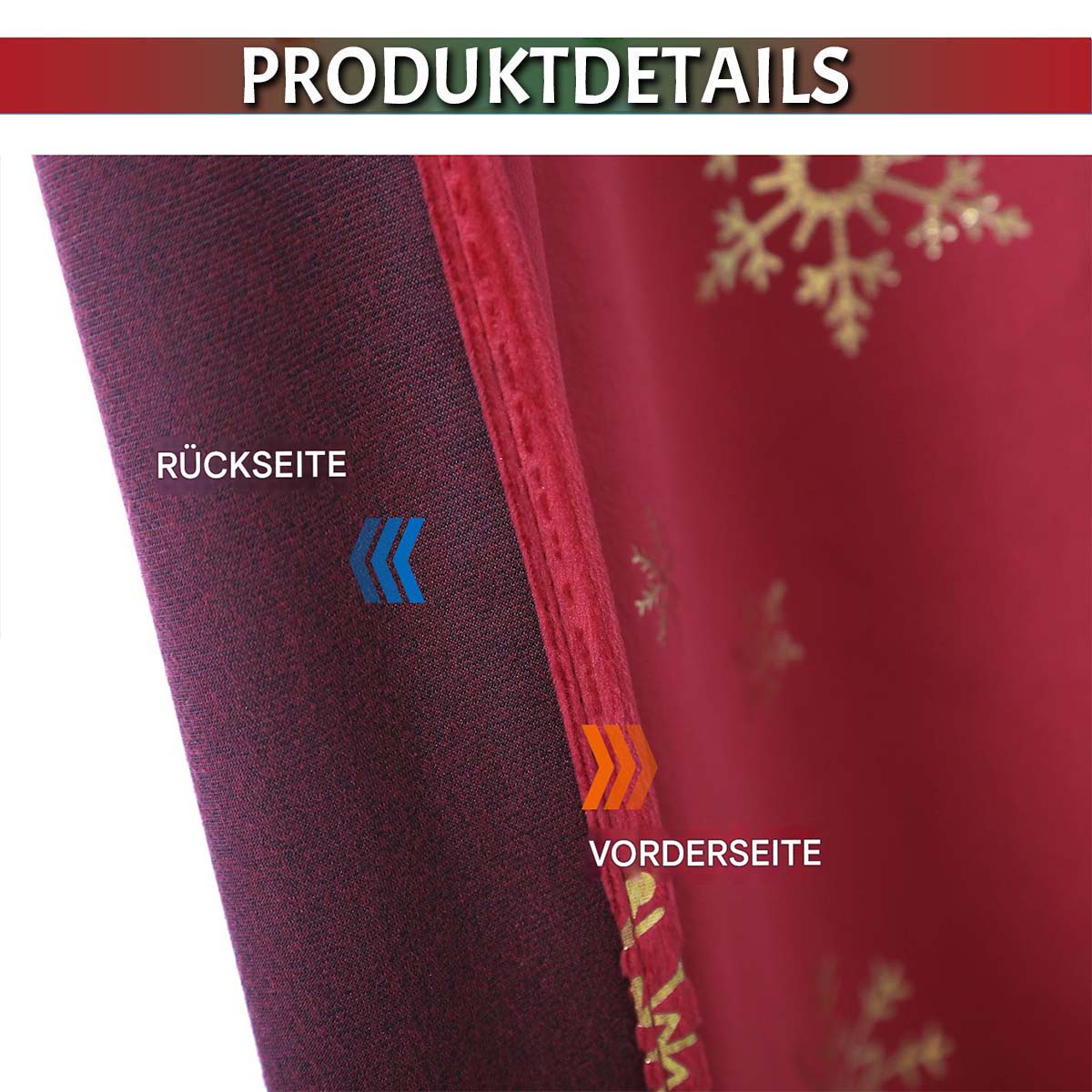 Weihnachts Samtvorhänge mit Goldfolie Schneeflocken 2-teilig Rot oder Grün