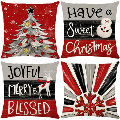 4er-Set Weihnachts-Kissenbezüge aus Leinen – Softe Dekokissen für Sofa und Bett (45×45 cm)