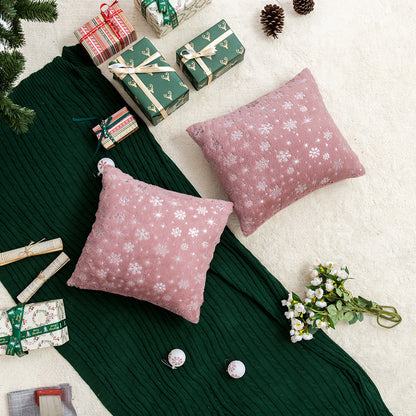 Soft plush pillowcase with snowflakes and gold embossing