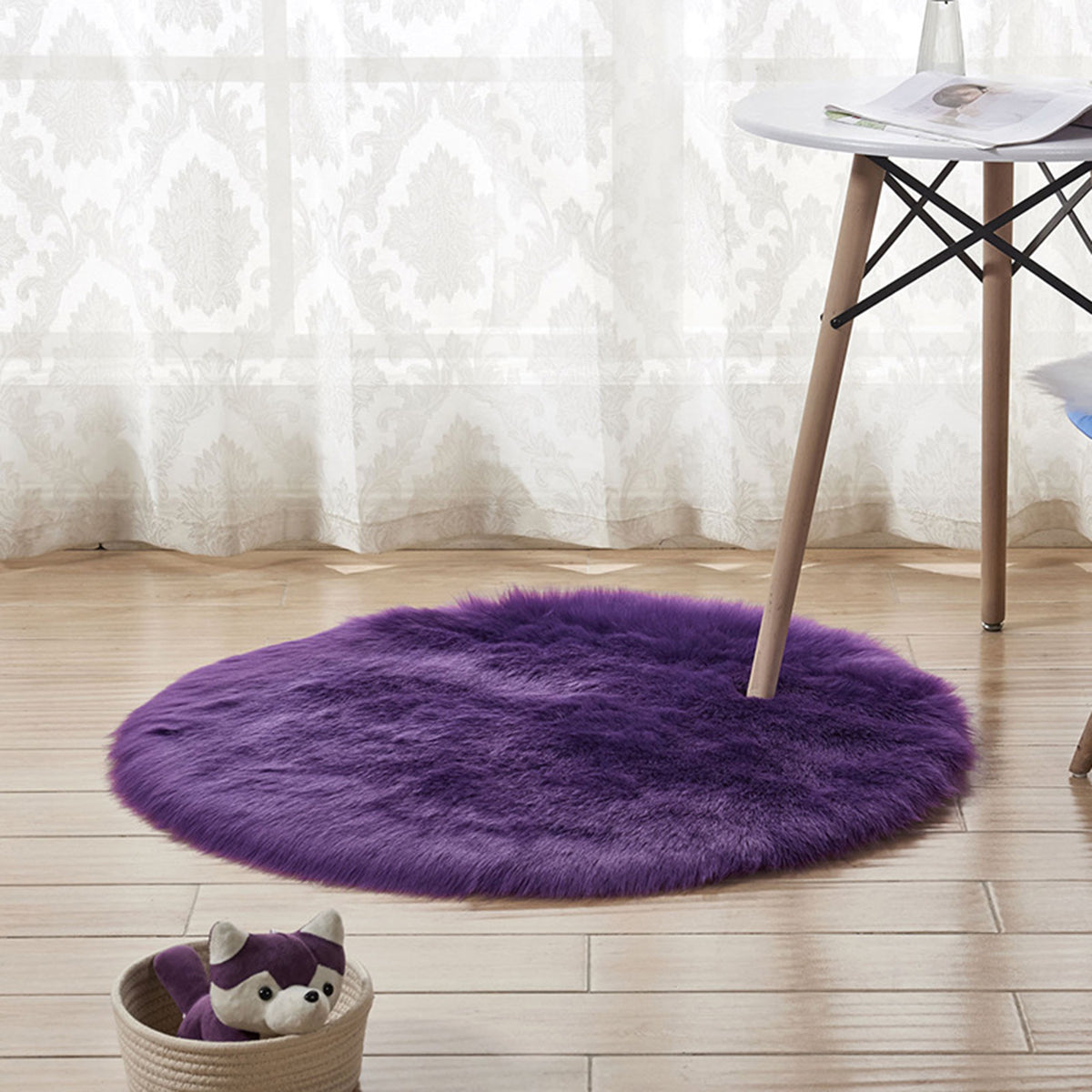 Round Shaggy Rug, Faux Fur, Long Pile, Fluffy Rug