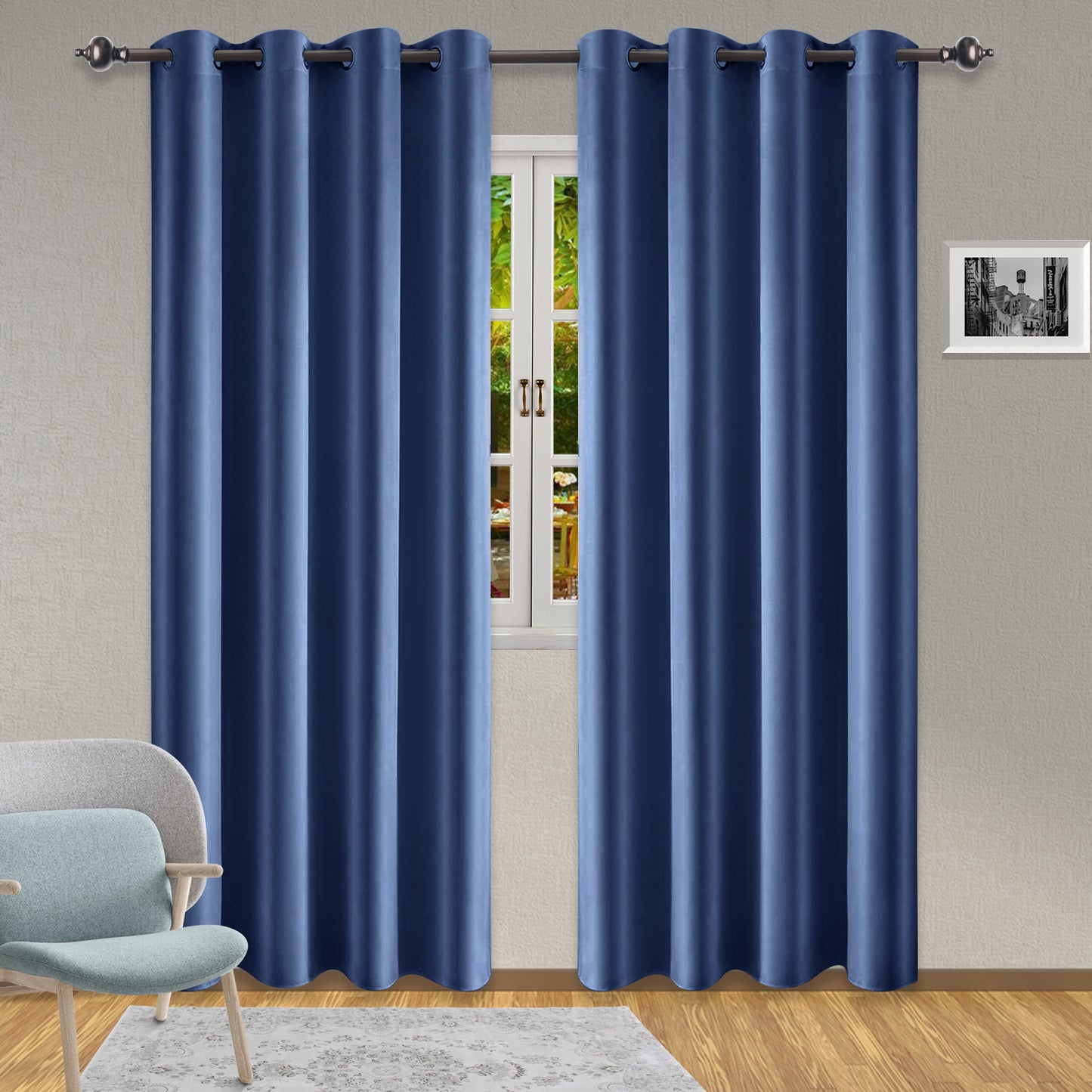 Silk Stain Curtains, 1 Panel, Blue, 132*160cm/132*183cm/132*213cm