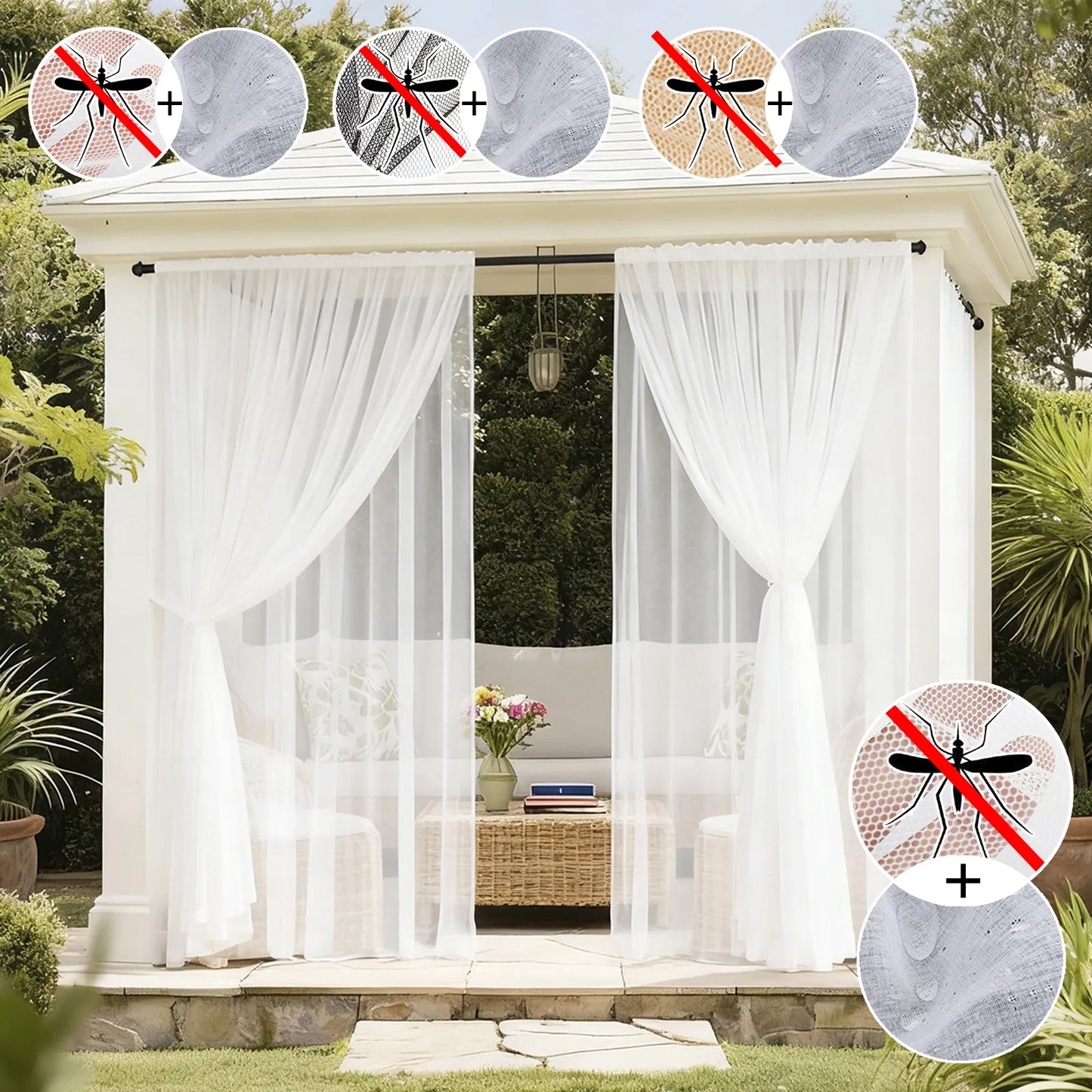 Double-layered outdoor curtain made to measure with mosquito net · Solmara