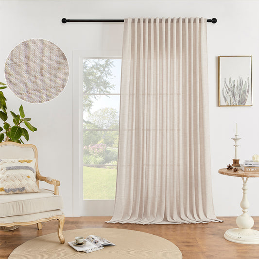 Rideau vintage aspect lin extra large couleur naturelle 1 panneau