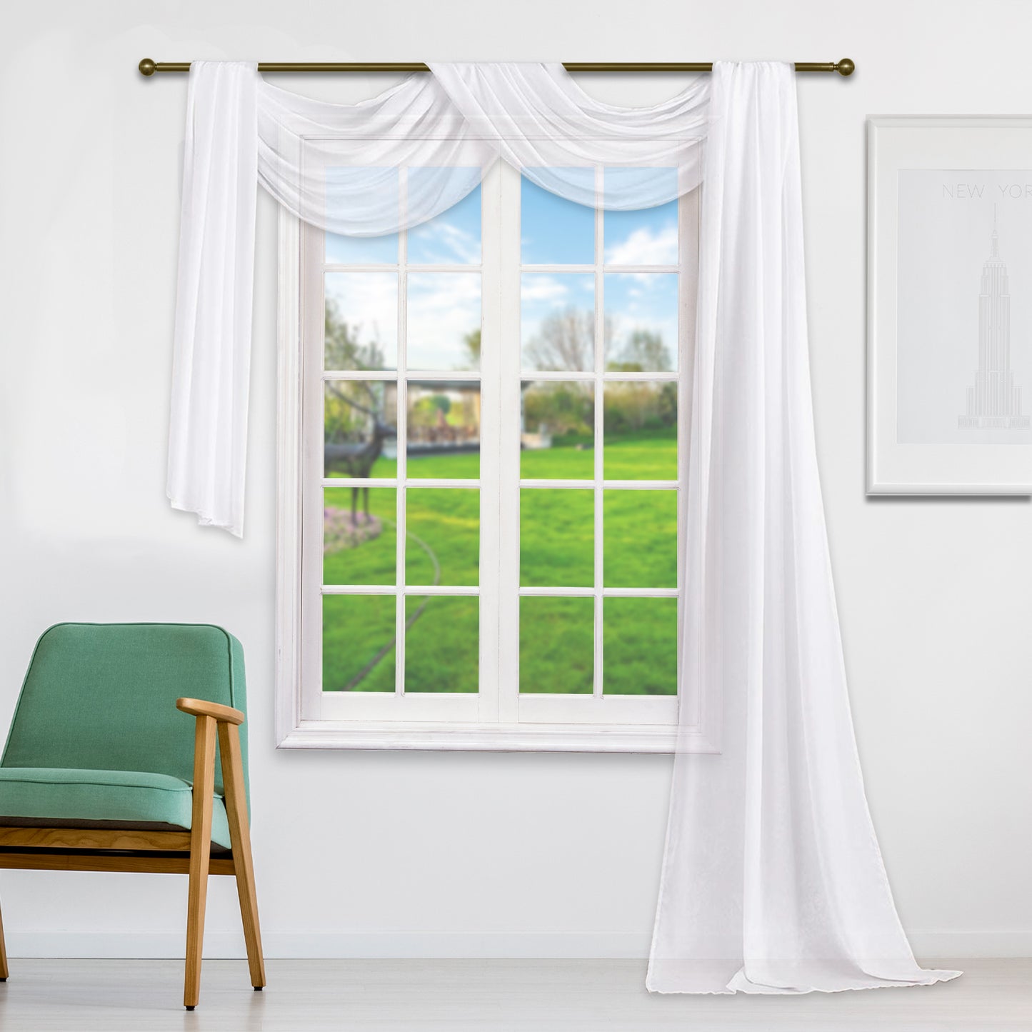 Rideaux de patio transparents à cantonnière, 1 panneau, blanc, 137 x 366 cm/137 x 548 cm