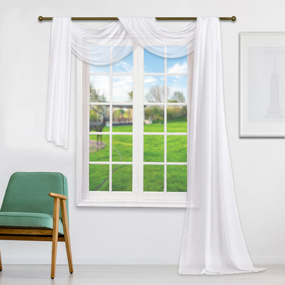 Rideaux de patio transparents à cantonnière, 1 panneau, blanc, 137 x 366 cm/137 x 548 cm