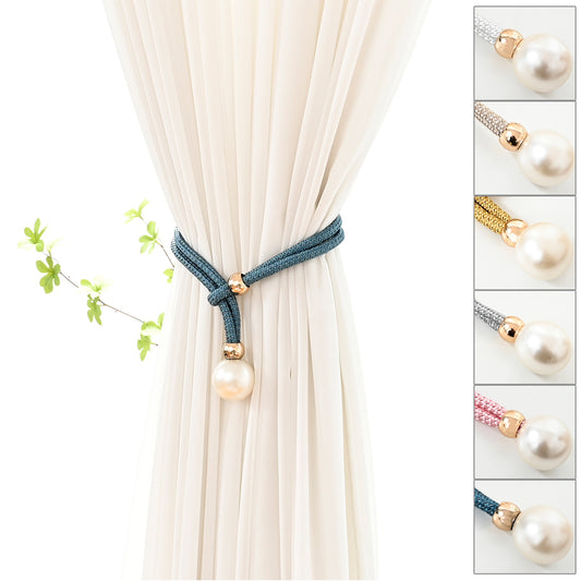 Pearl Tiebacks Holdbacks Curtain Rope, White/Beige/Gold/Gray/Pink/Blue