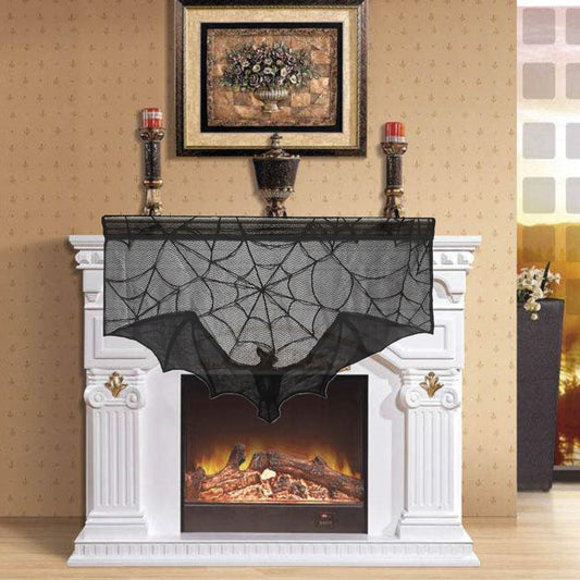 Rideau de porte en toile d'araignée chauve-souris, court, 1 panneau, noir, 93 cm x 57 cm
