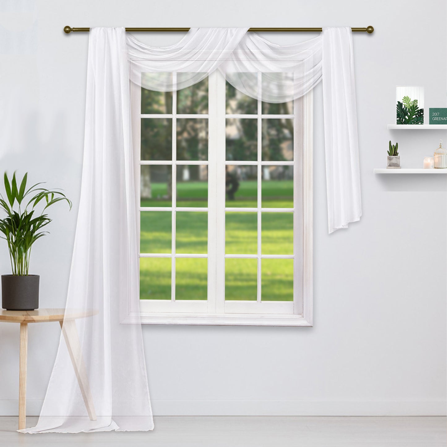 Rideaux de patio transparents à cantonnière, 1 panneau, blanc, 137 x 366 cm/137 x 548 cm