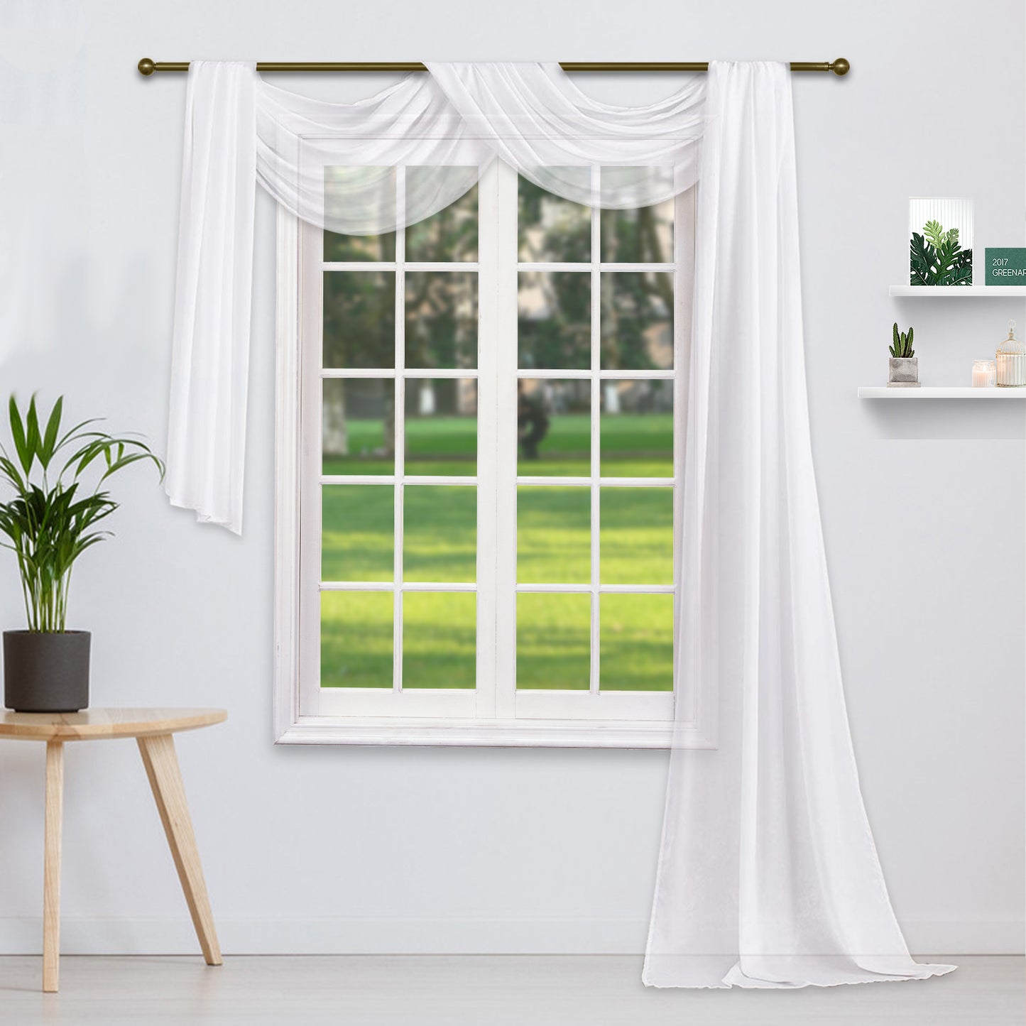 Rideaux de patio transparents à cantonnière, 1 panneau, blanc, 137 x 366 cm/137 x 548 cm