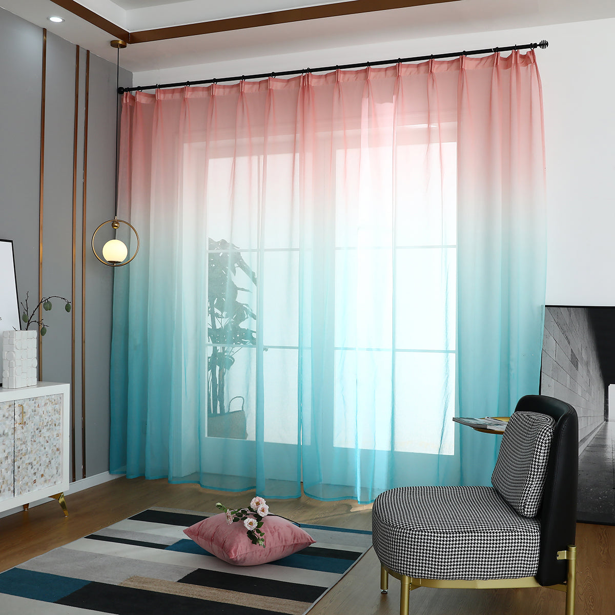 Gradient Sheer Curtains, 1 Panel, Pink-Blue, 100*250cm/140*260cm
