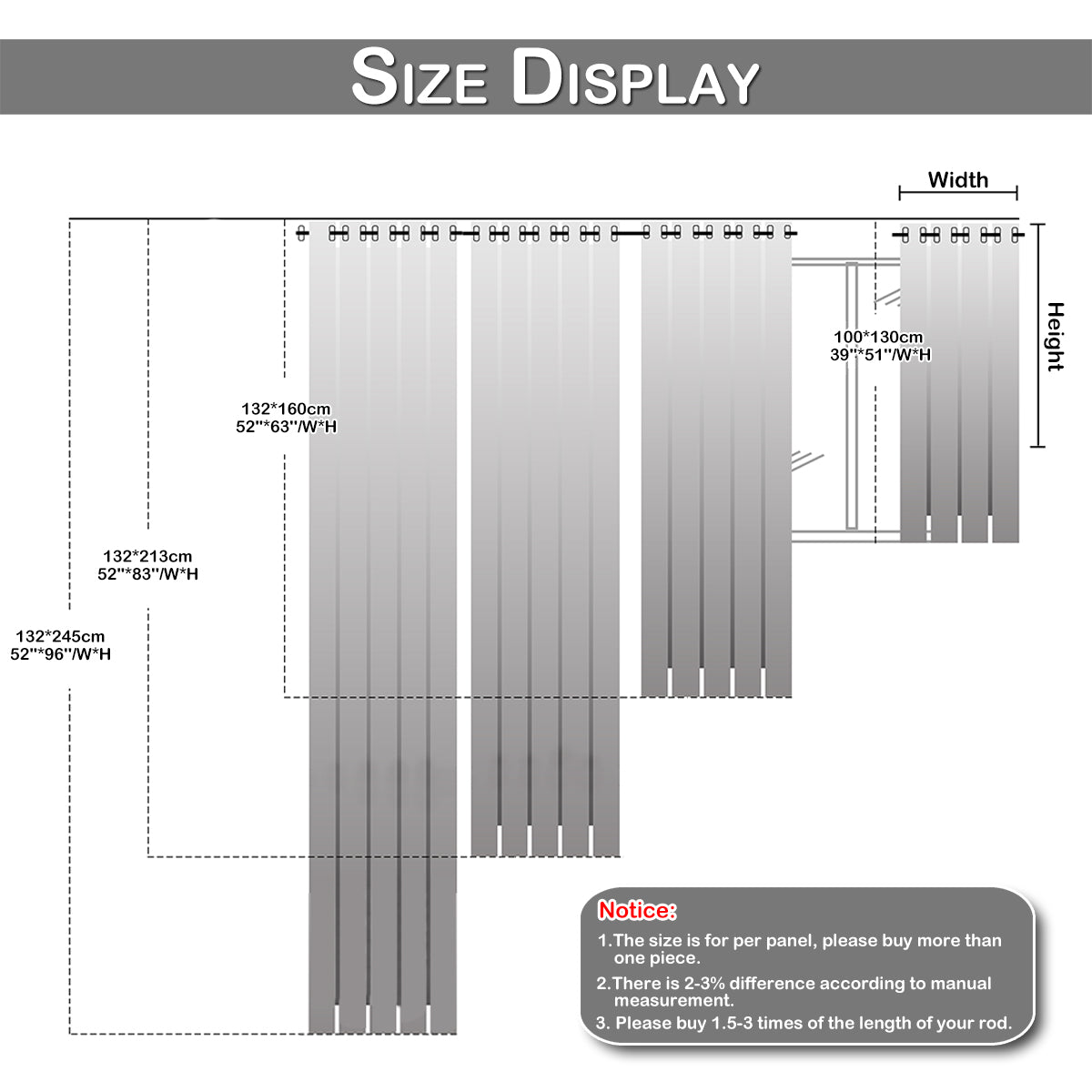 Rideaux occultants, 1 panneau, gris, 100*130cm/132*160cm/132*213cm/132*245cm