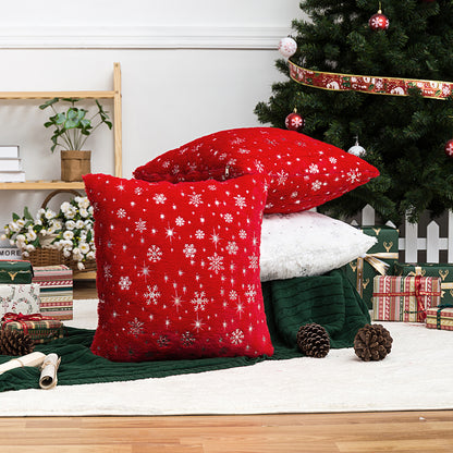Soft plush pillowcase with snowflakes and gold embossing