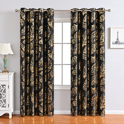 Gold Stamping Feather Curtains, 1 Panel, Black, 100*130cm/100*250cm