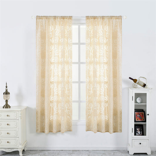 Seersucker Sheer Curtains, 1 Panel, Beige, 100x130cm/100x200cm/100x250cm