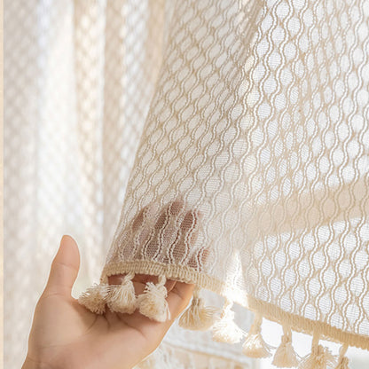 Quasten Kurze Vorhänge Cafe Voile Vorhänge Vintage Boho Küche Dekor 1 Panel