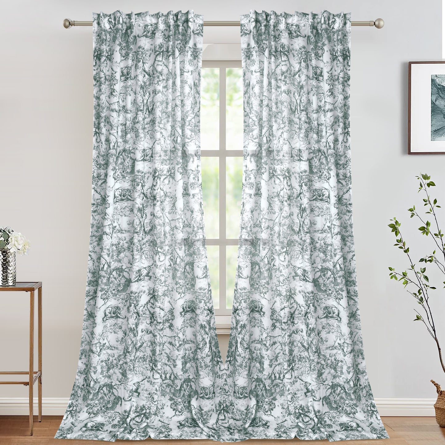 Jungle Motif Transparent Curtain Grey