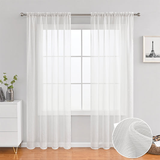 Silver Lines Sparkle Sheer Curtains, 1 Panel, White, 100*130cm/100*200cm/100*250cm/140*260cm