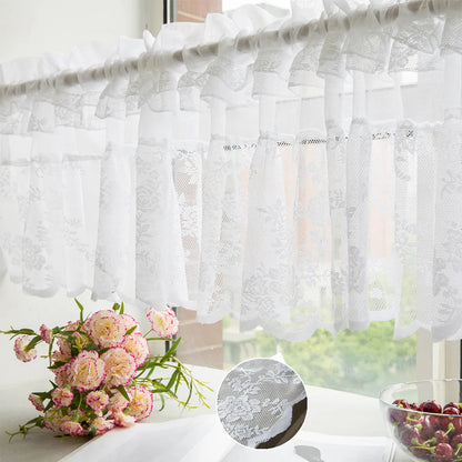 1 Panel Floral Lace Window Short Tier Curtains