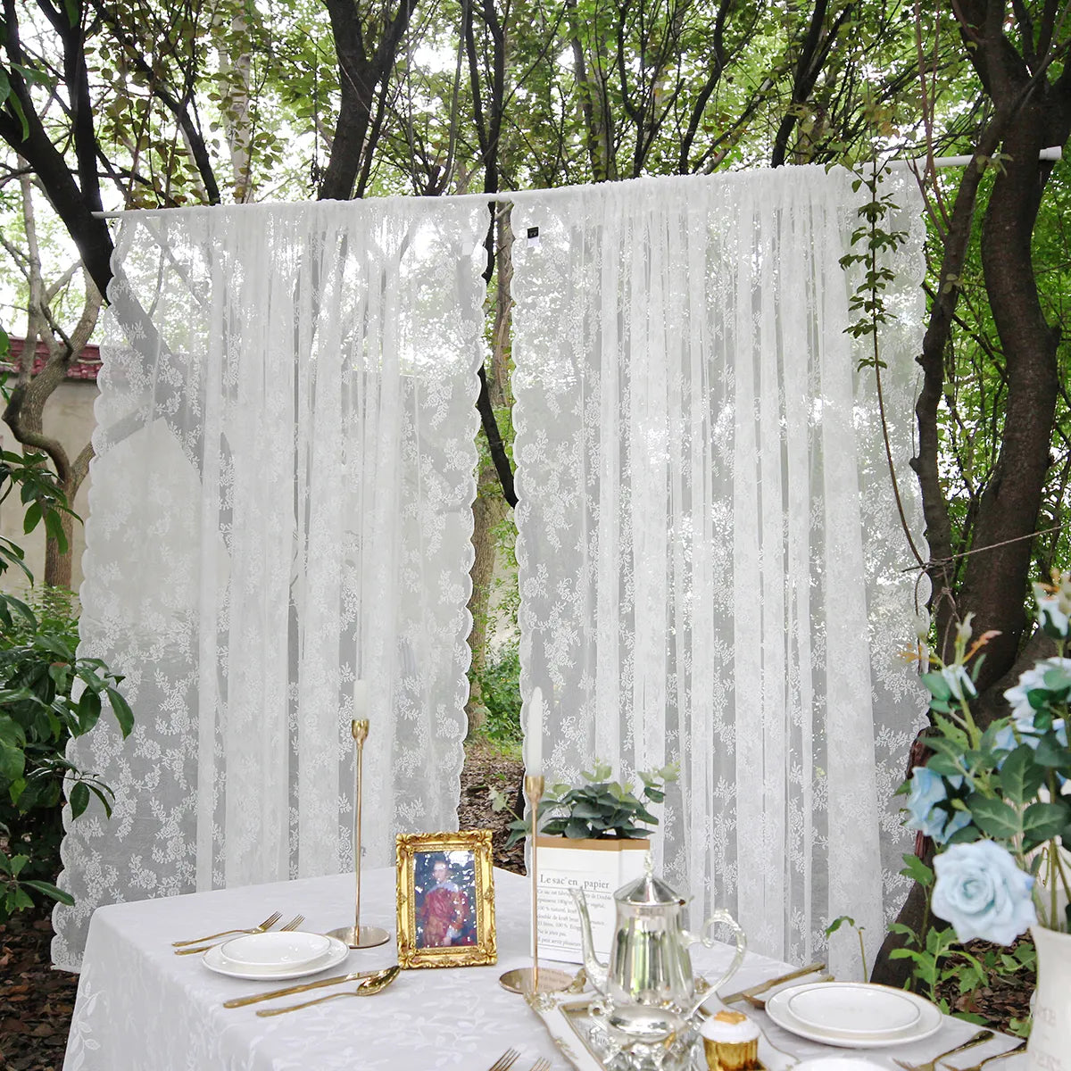 Voile Vorhänge Floral Spitze Sheer Vorhang Slot Top Tür Screening Picknick Decor