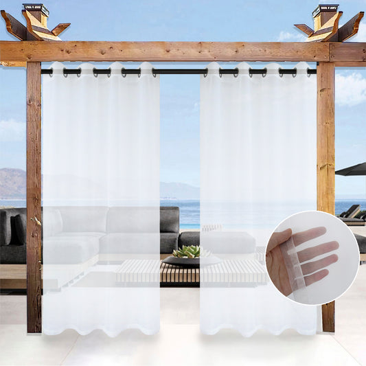 Outdoor Gardine Voile Weiß Transparent und Wasserabweisend mit Ösen 1 Panel
