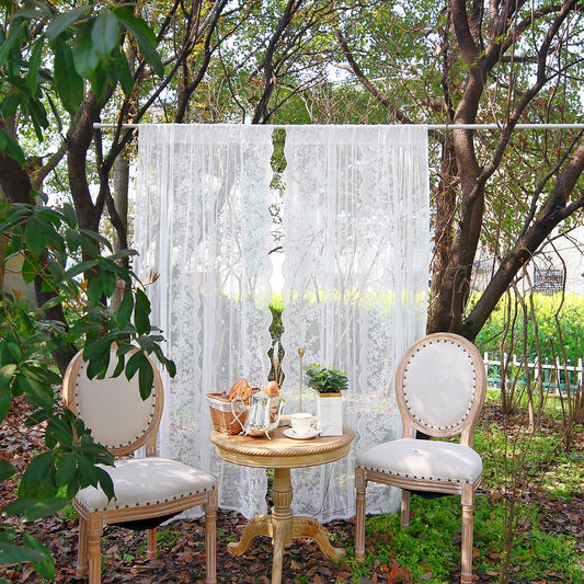 2 Panel Floral Patio Lace Sheer Curtains Decor