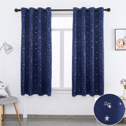 Rideaux étoiles estampés argent, 1 panneau, bleu marine, 132*114cm/132*160cm/132*213cm/132*243cm