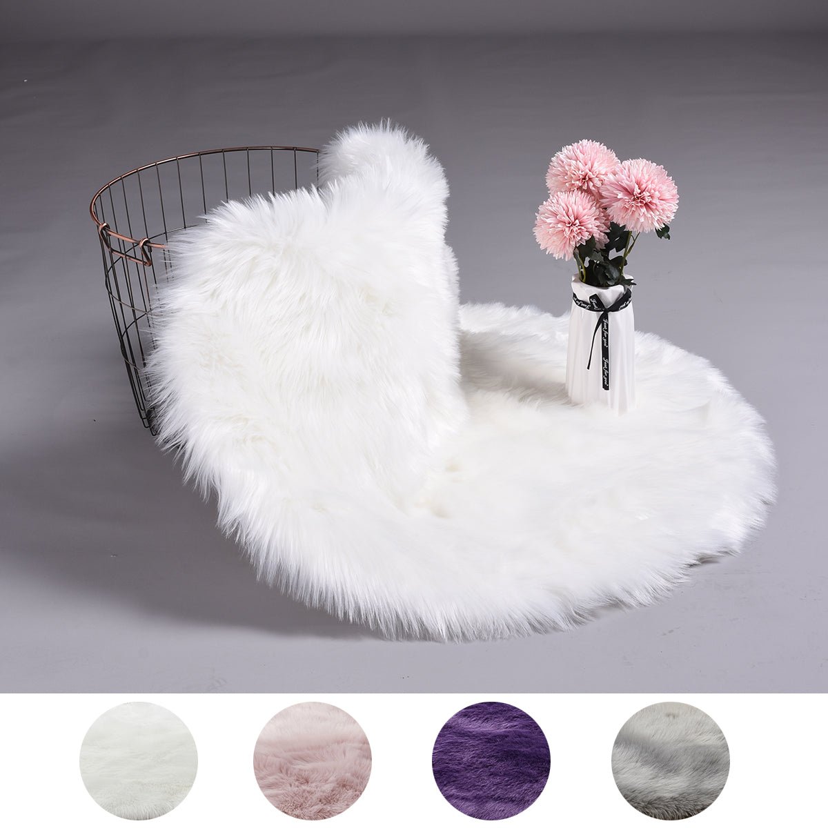 Round Shaggy Rug, Faux Fur, Long Pile, Fluffy Rug