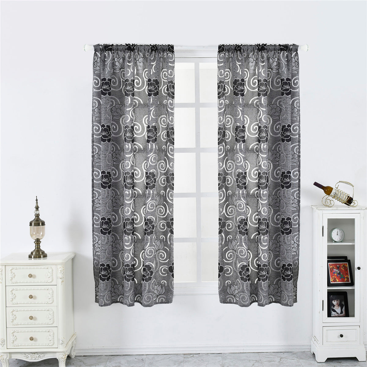 Rideaux transparents en seersucker, 1 panneau, gris, 100x130cm/100x200cm/100x250cm