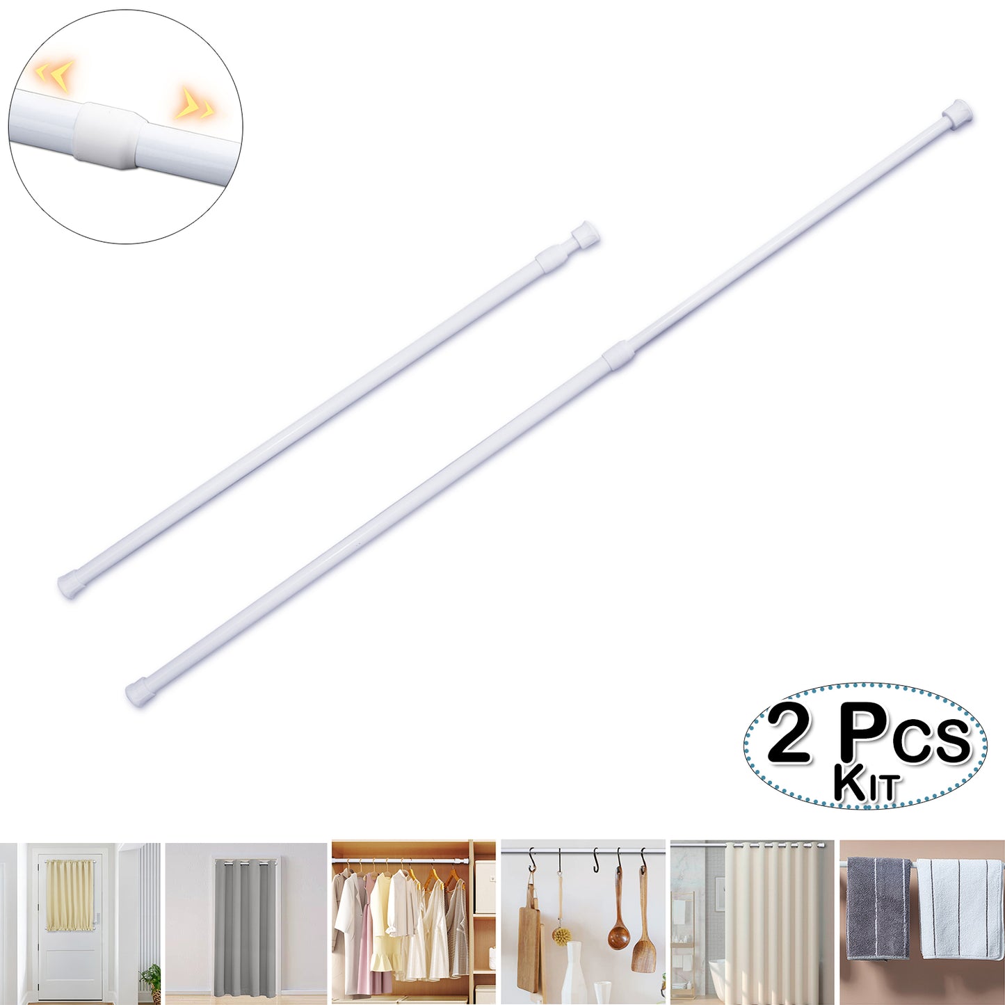 Tringle à rideau extensible réglable à ressort, lot de 2, blanc, 18 cm à 100 cm