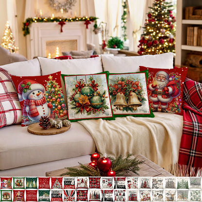 4er-Set Weihnachts-Kissenbezüge aus Leinen – Softe Dekokissen für Sofa und Bett (45×45 cm)