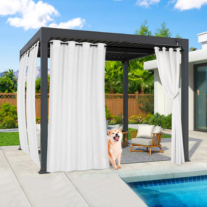 Semi-transparent, water-repellent outdoor curtain with eyelets for patio and balcony
