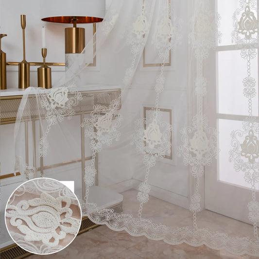 1 Panel Embroidered Morocco Window Sheer with Pearl
