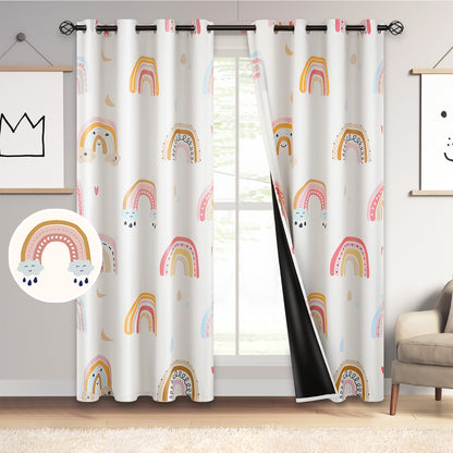 Children's Curtain with Rainbow Motif – Blackout Curtain Set of 2, 95% Blackout