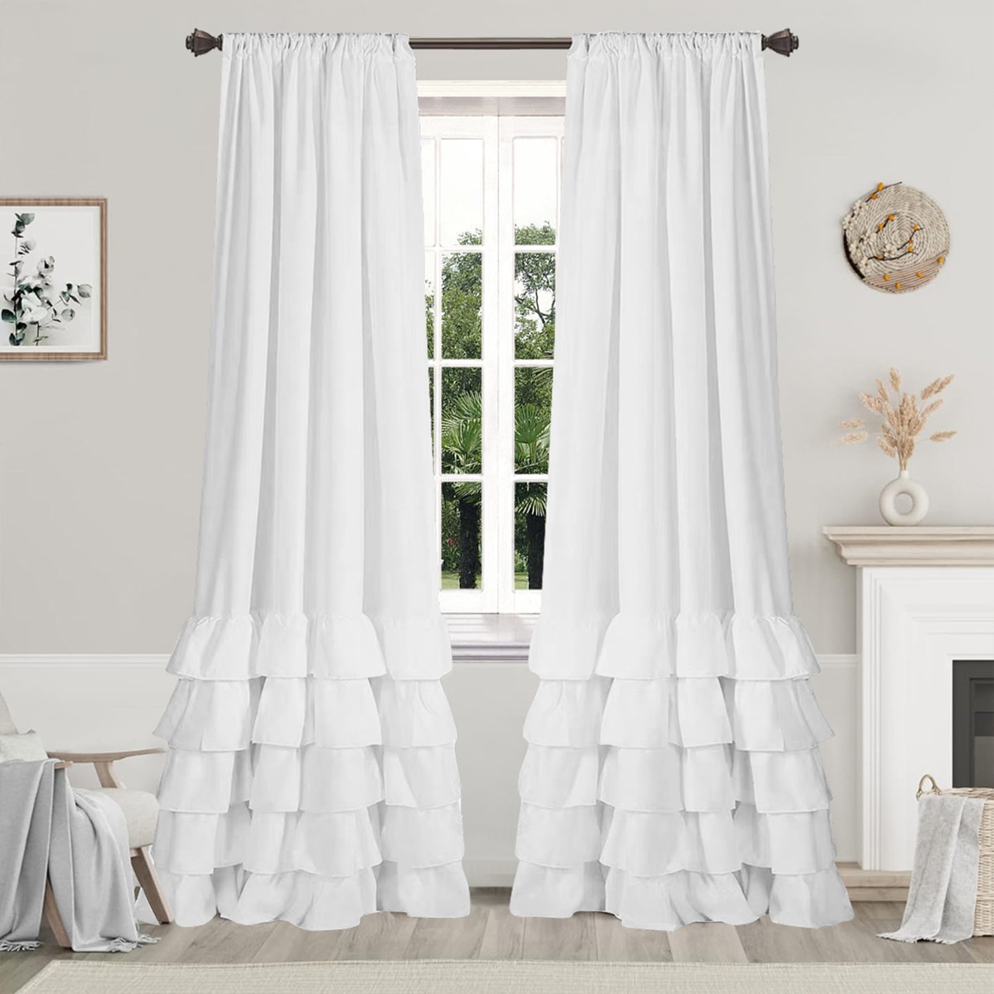 1 Panel Boho Ruffle Curtains White