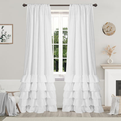 1 Panel Boho Ruffle Curtains White