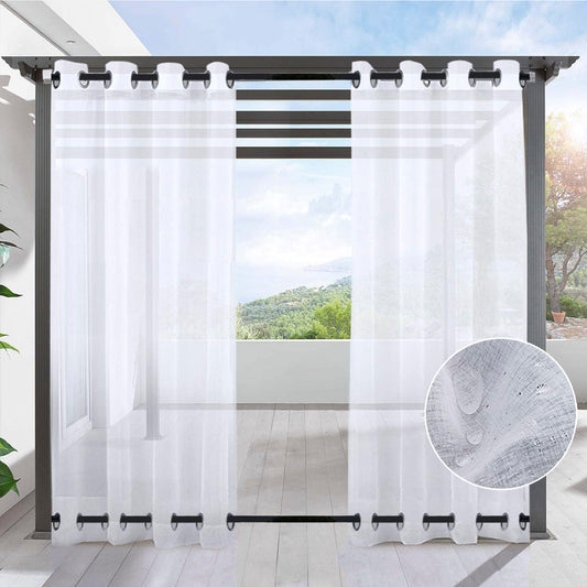 Outdoor Curtain Voile White Windproof and Water-repellent with Eyelets at the top and bottom 1 Panel