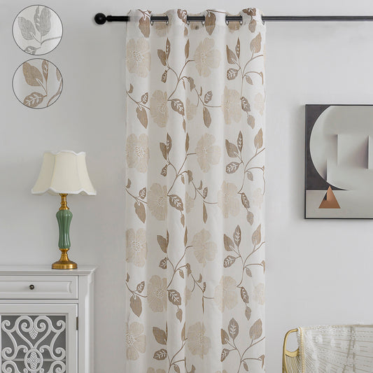 Leaves Sheer Curtains, 1 Panel, Brown, 100*130cm/100*250cm/140*260cm