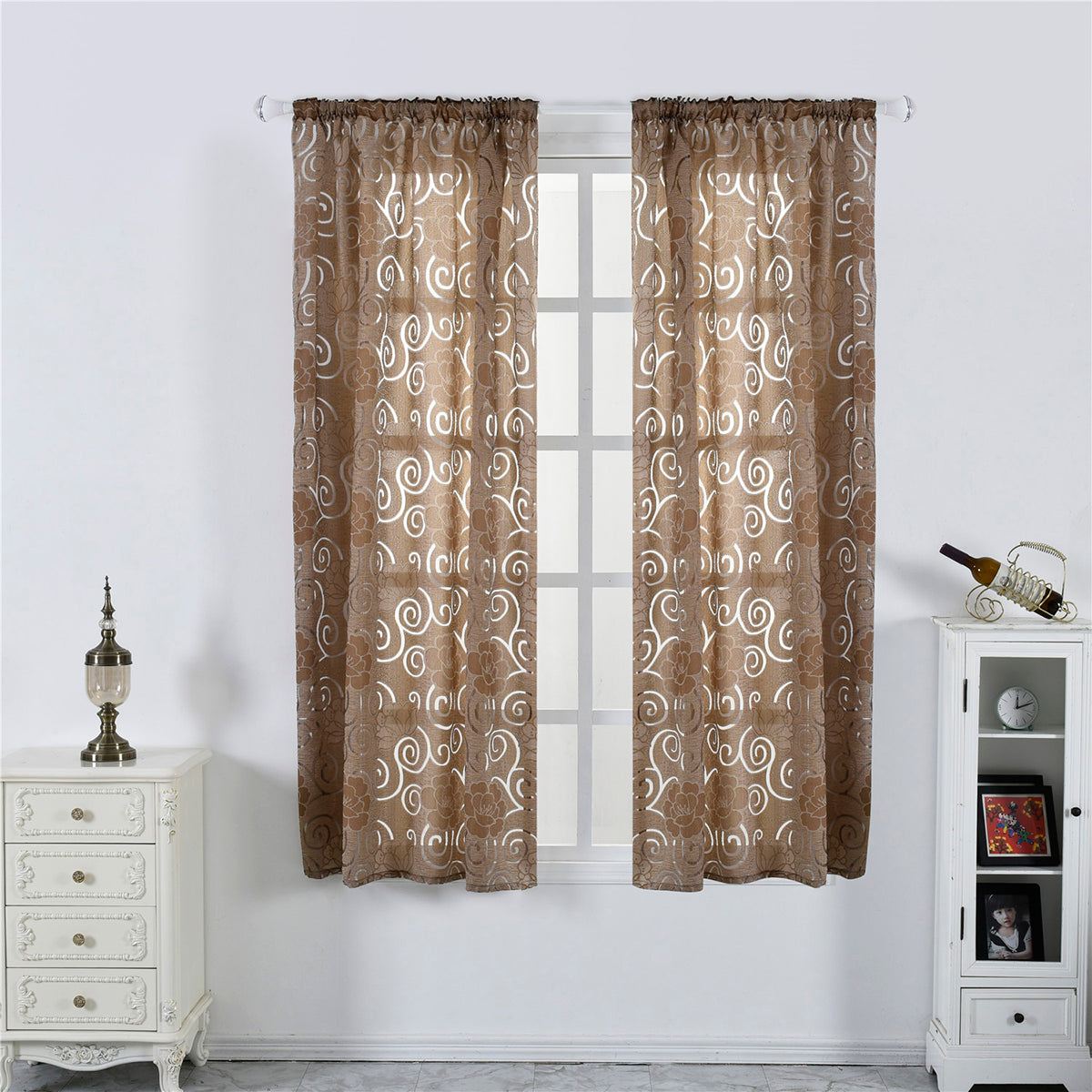 Rideaux transparents en seersucker, 1 panneau, marron, 100x130cm/100x200cm/100x250cm