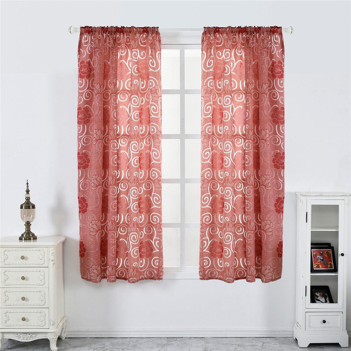 Seersucker Sheer Curtains, 1 Panel, Red, 100x130cm/100x200cm/100x250cm