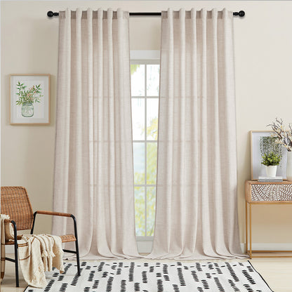 Set of 2 linen-look curtains with rod pocket and back tab in natural