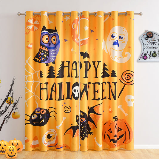Happy Halloween Curtains, 2 Panels, Orange, 132x214cm