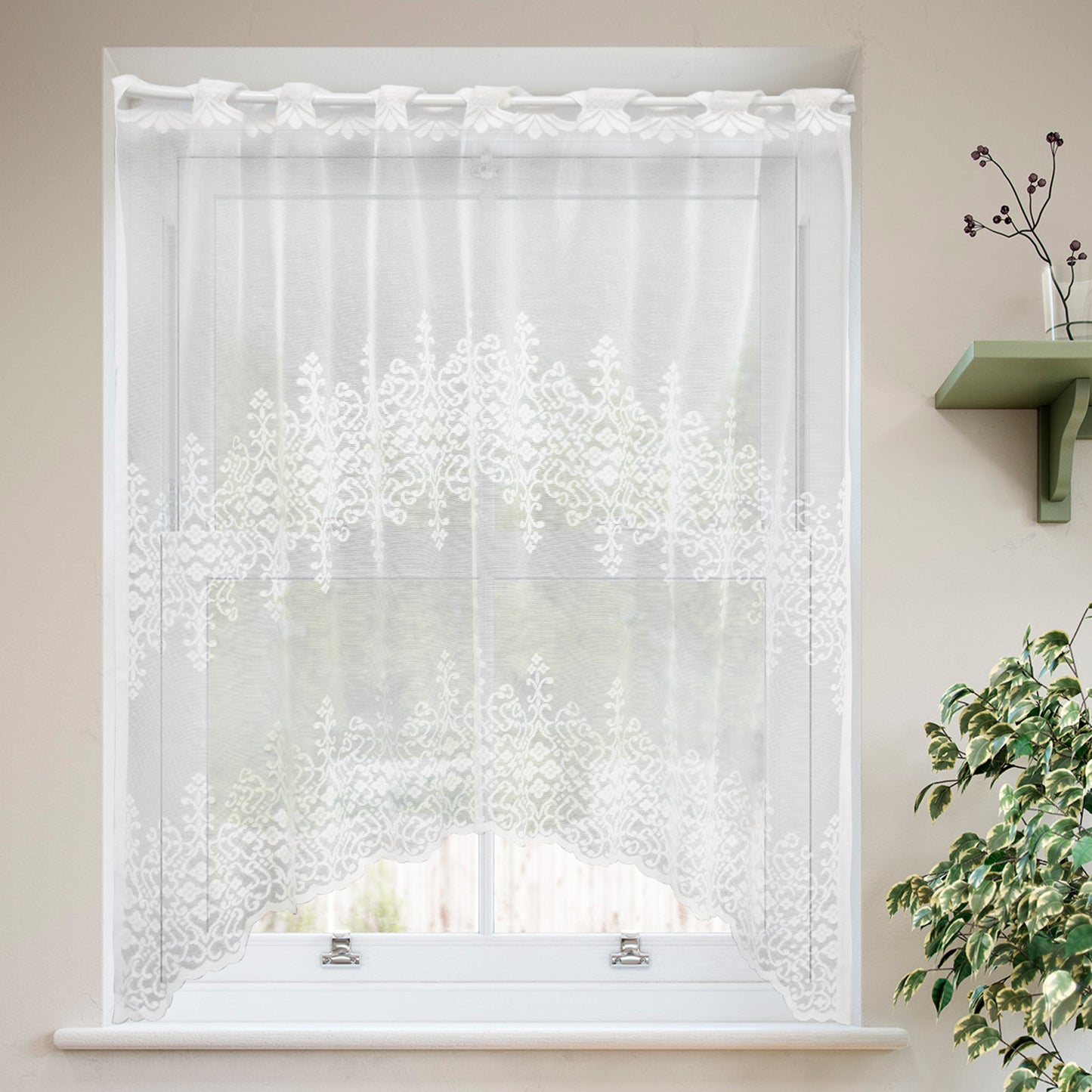 Floral Lace Door Short Curtains, 1 Panel, White, 105x100cm/155x100cm