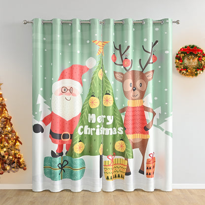 Rideaux de Noël Père Noël, 2 panneaux, vert, 132 x 214 cm