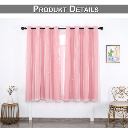 Verdunkelungsvorhang mit Tüll Overlay und Ausgestanzten Sternen – Einzelne Gardinenbahn