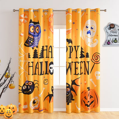 Rideaux Joyeux Halloween, 2 panneaux, orange, 132x214cm
