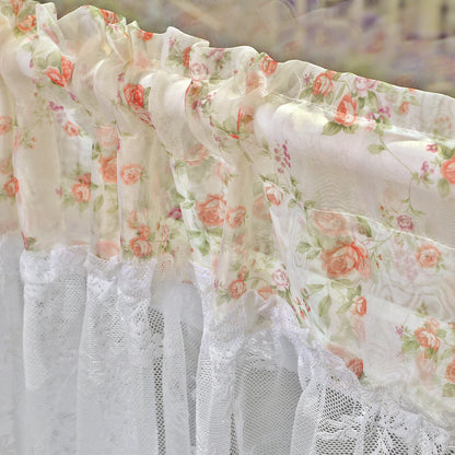 Floral Lace Sheer Short Curtains, 1 Panel, White, 132*45cm/132*60cm