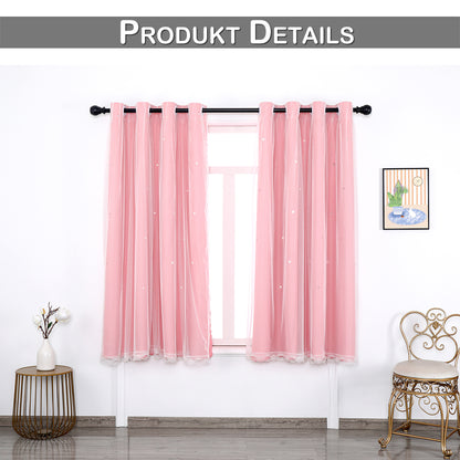 Verdunkelungsvorhang mit Tüll Overlay und Ausgestanzten Sternen – Einzelne Gardinenbahn