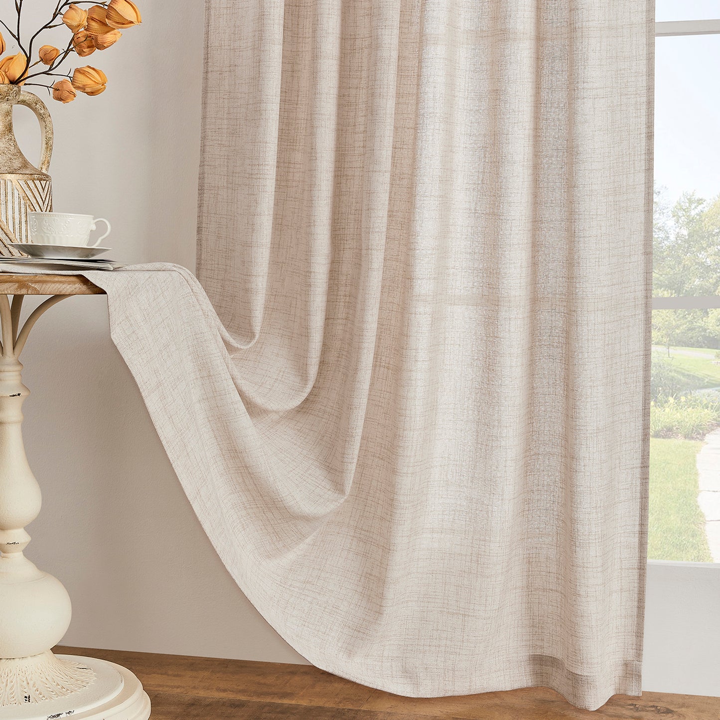 Set of 2 linen-look curtains with rod pocket and back tab in natural