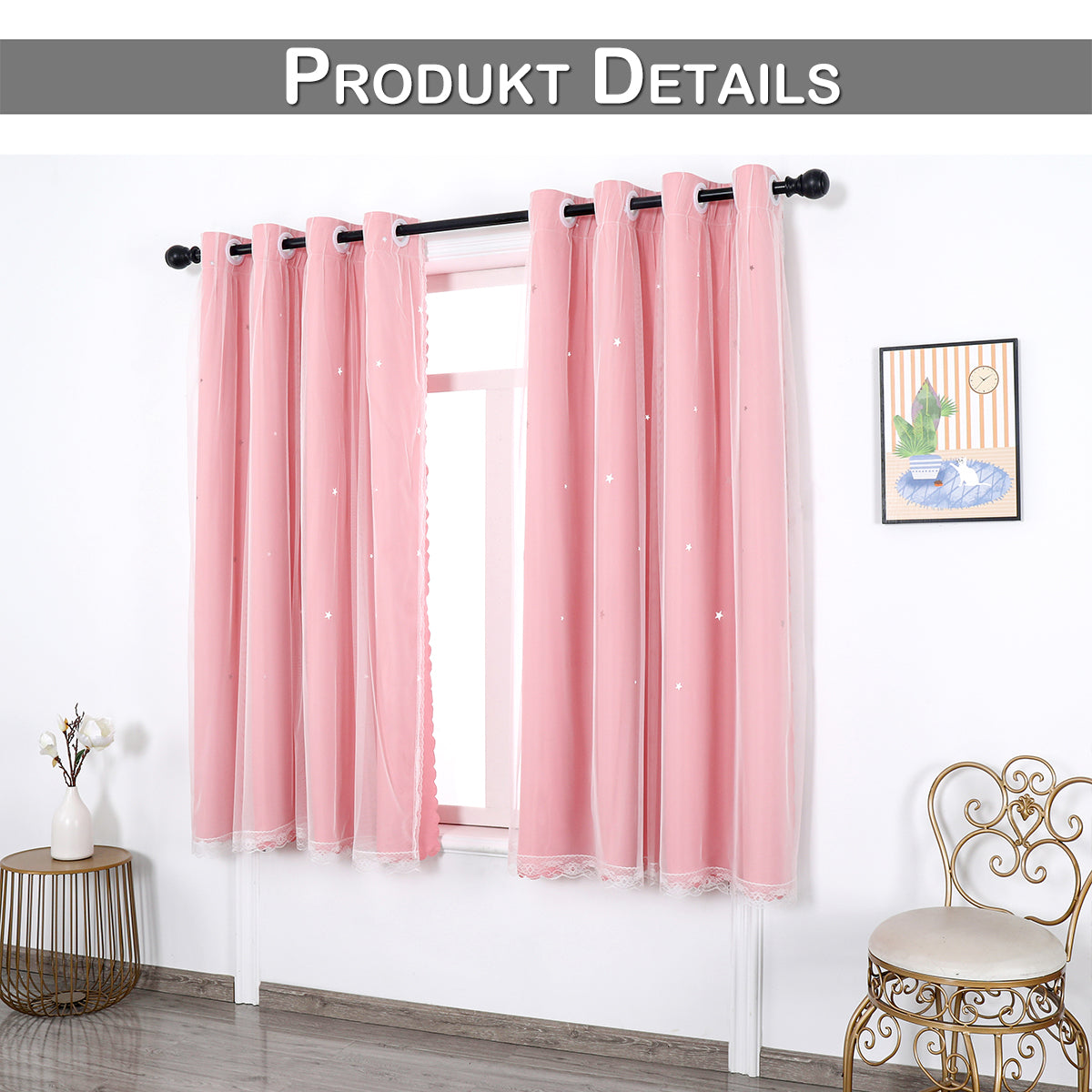 Verdunkelungsvorhang mit Tüll Overlay und Ausgestanzten Sternen – Einzelne Gardinenbahn