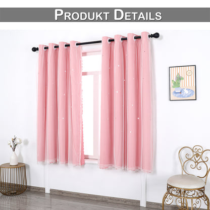 Verdunkelungsvorhang mit Tüll Overlay und Ausgestanzten Sternen – Einzelne Gardinenbahn